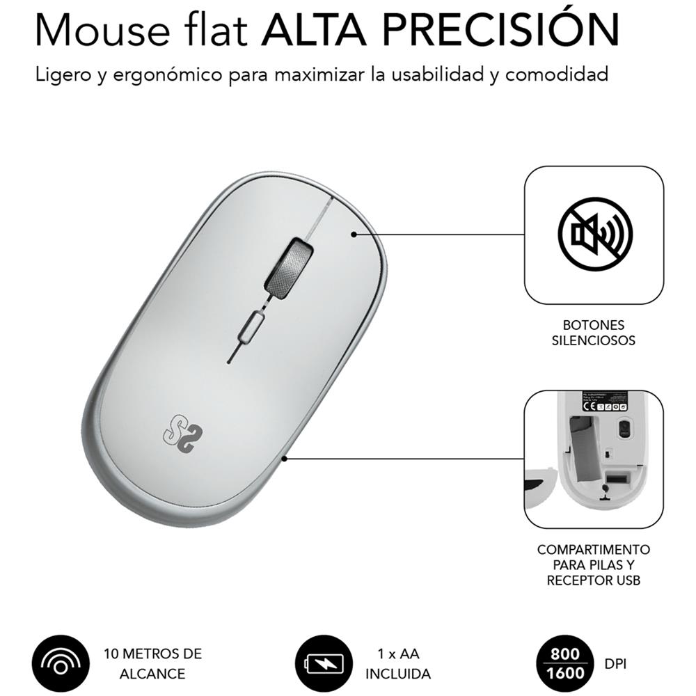 Mouse SUBMO-RFM0001 4 Tasti Wireless Ottico 1600 DPI Colore Argento /Bianco - Foto 4