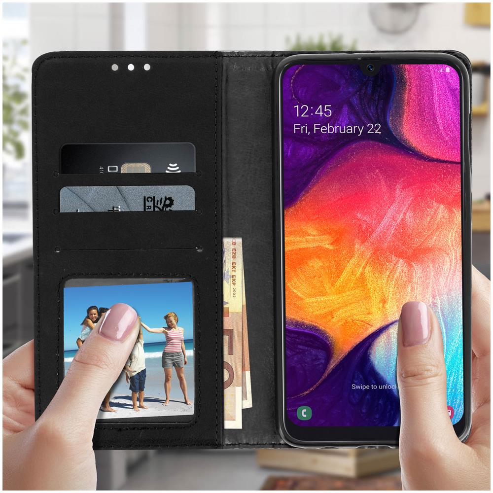 Custodia Galaxy A50 Effetto Invecchiato Porta Carte Supporto - Nero - Foto 2