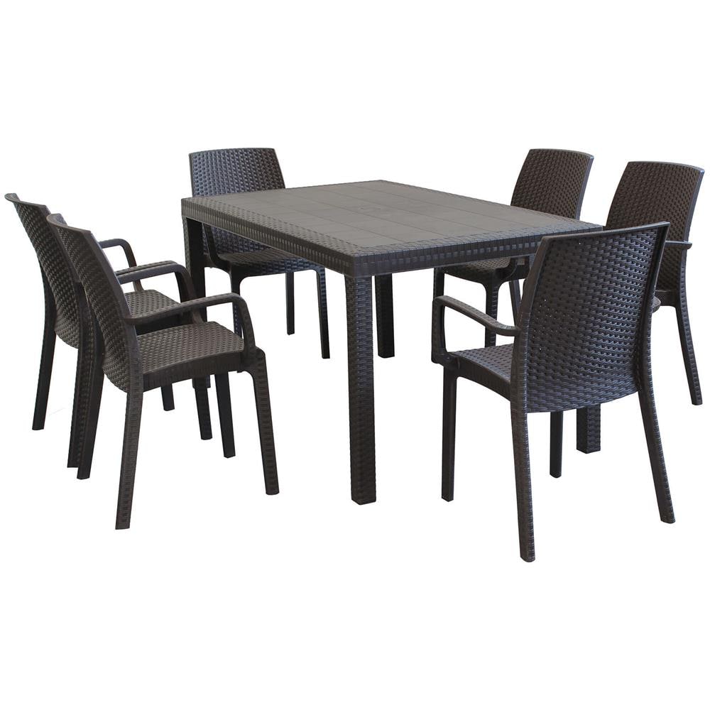 Caligola - Set Tavolo Fisso In Wicker Cm 150 X 90 Compreso Di 6 Sedute - Foto 1