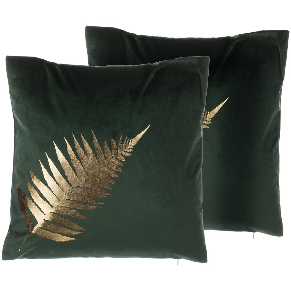 Set Di 2 Cuscini Decorativi A Foglia 45x45 Cm Velluto Verde Scuro Fern - Foto 1