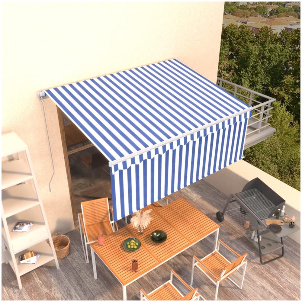 Tenda Sole Retrattile Manuale Parasole 3,5x2,5 M Blu Bianca - Foto 1