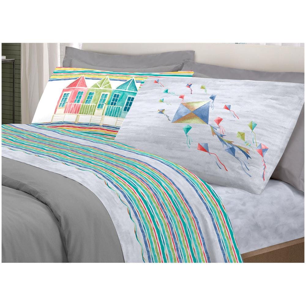 Completo Lenzuola Letto Pensieri Delicati 100% Cotone Dis. Aquiloni Matrimoniale Grigio - Foto 1