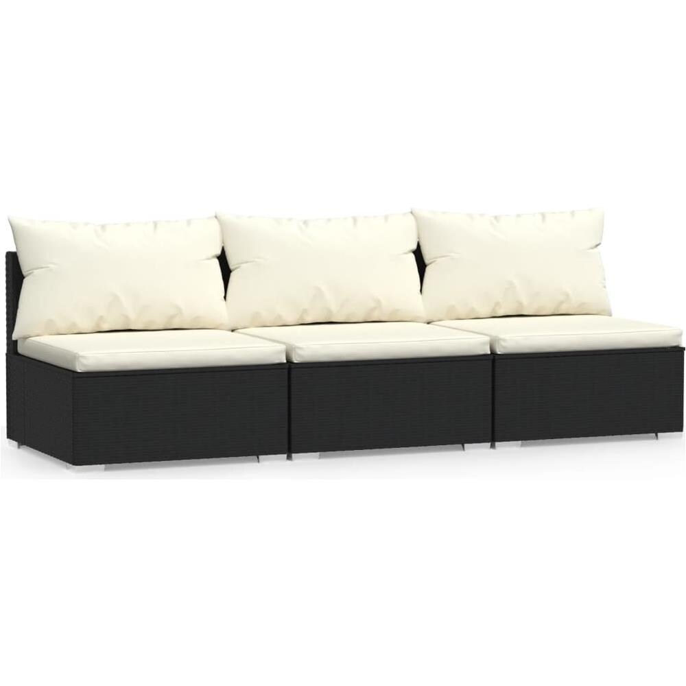 Divano A 3 Posti Con Cuscini In Polyrattan Nero - Foto 1