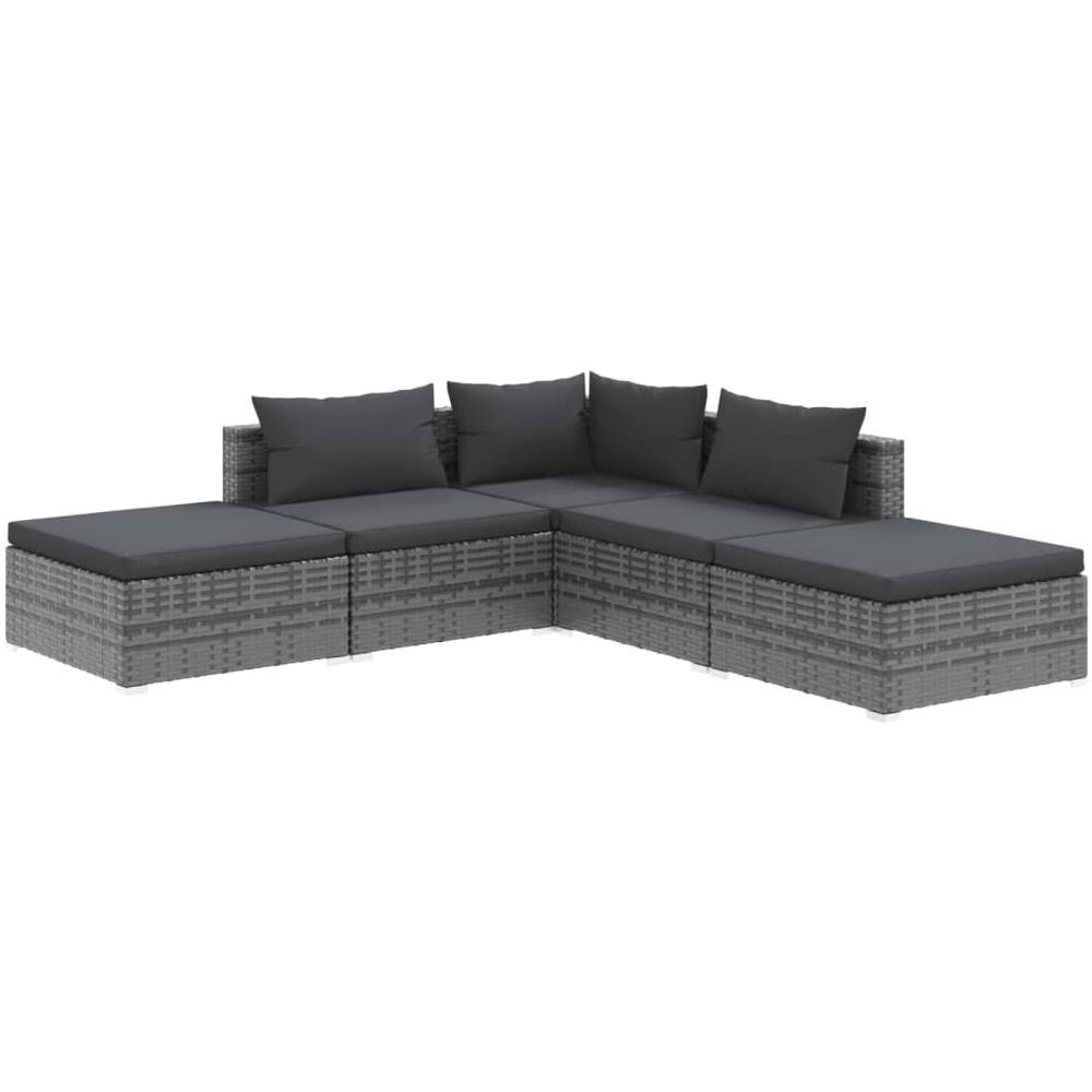 Set Divani da Giardino 5 pz con Cuscini in Polyrattan Grigio - Foto 2