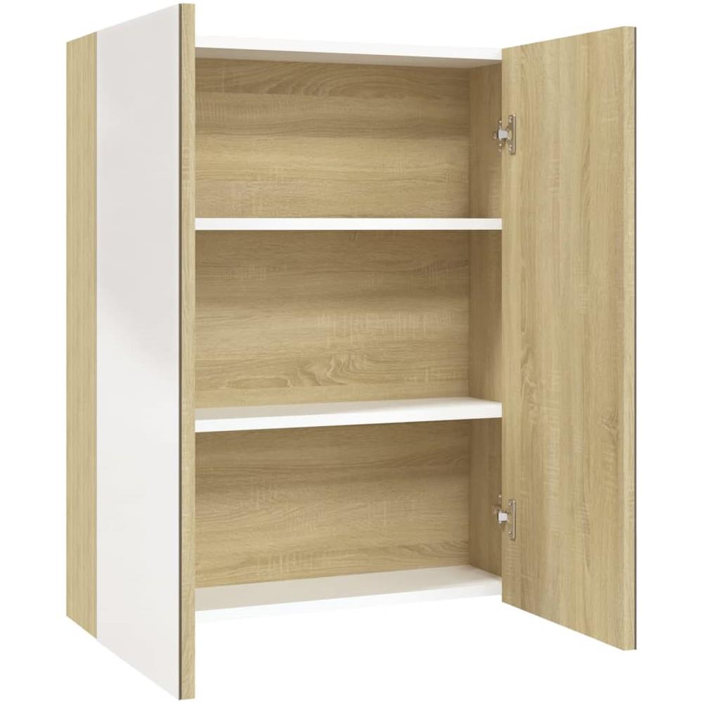 Armadietto A Specchio Per Bagno 60x15x75 Cm Mdf Bianco E Rovere - Foto 2