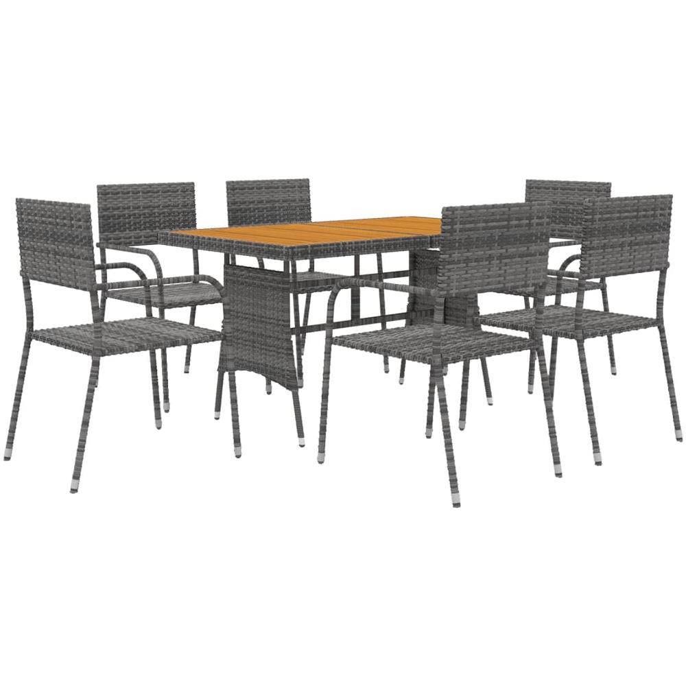 Set Da Pranzo Per Esterni 7 Pz In Polyrattan Grigio - Foto 1