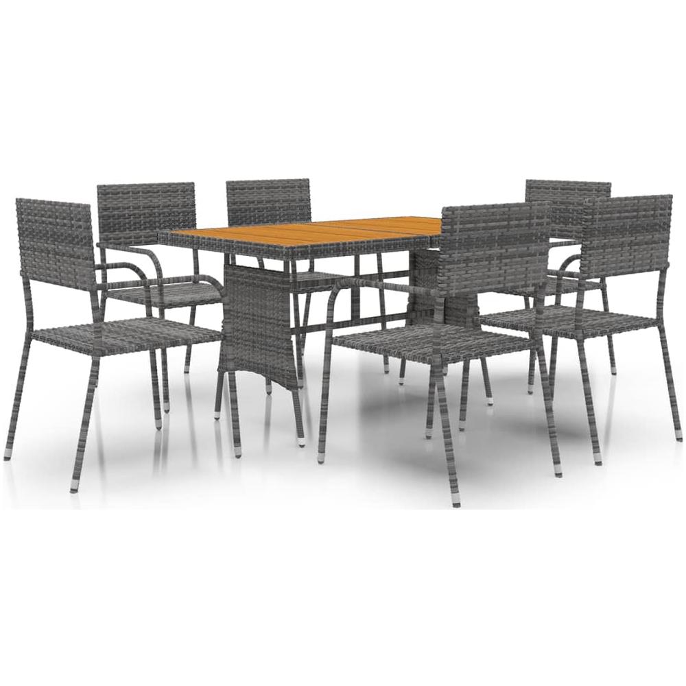 Set Da Pranzo Per Esterni 7 Pz In Polyrattan Grigio - Foto 2