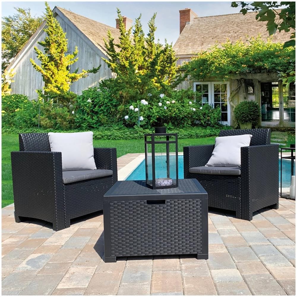 Set Salotto Da Esterno Neptune, Set Da Giardino Con Cuscini, Salottino Indoor E Outdoor Effetto Rattan, 100% Made In Italy, Antracite - Foto 1