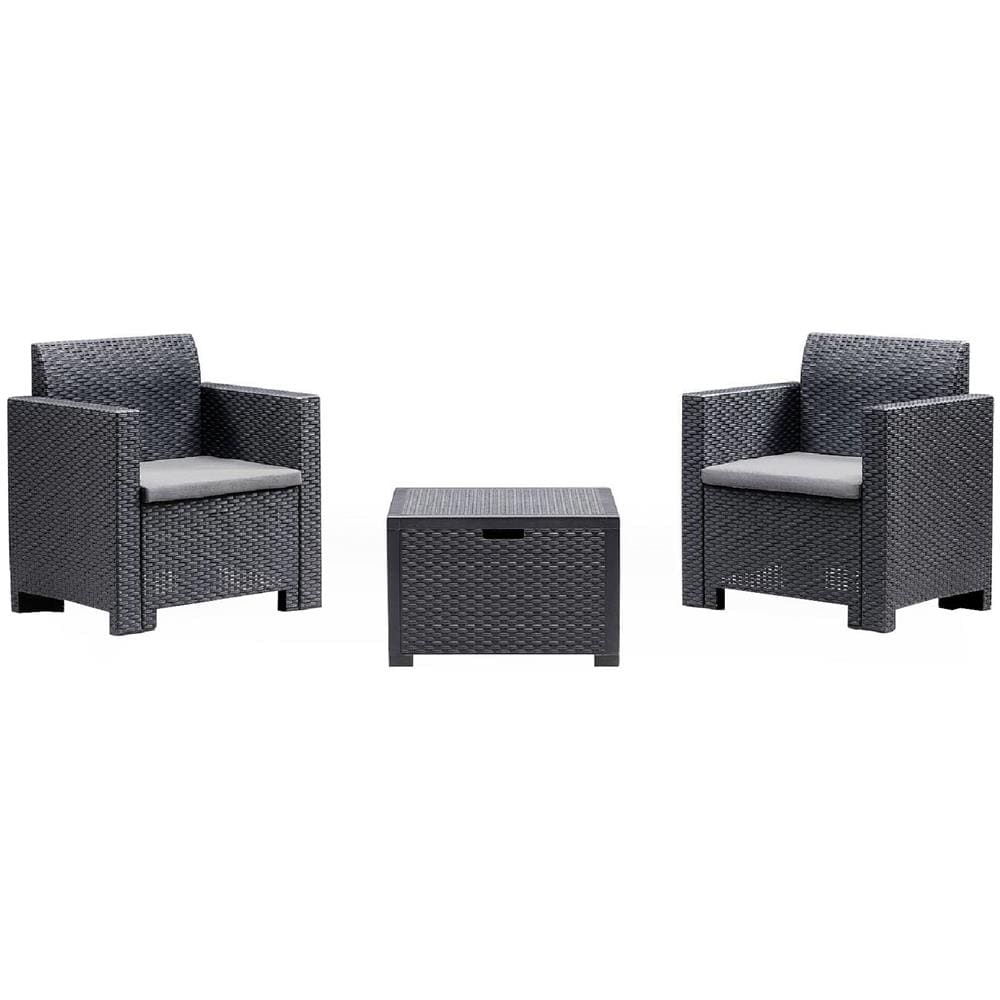 Set Salotto Da Esterno Neptune, Set Da Giardino Con Cuscini, Salottino Indoor E Outdoor Effetto Rattan, 100% Made In Italy, Antracite - Foto 2