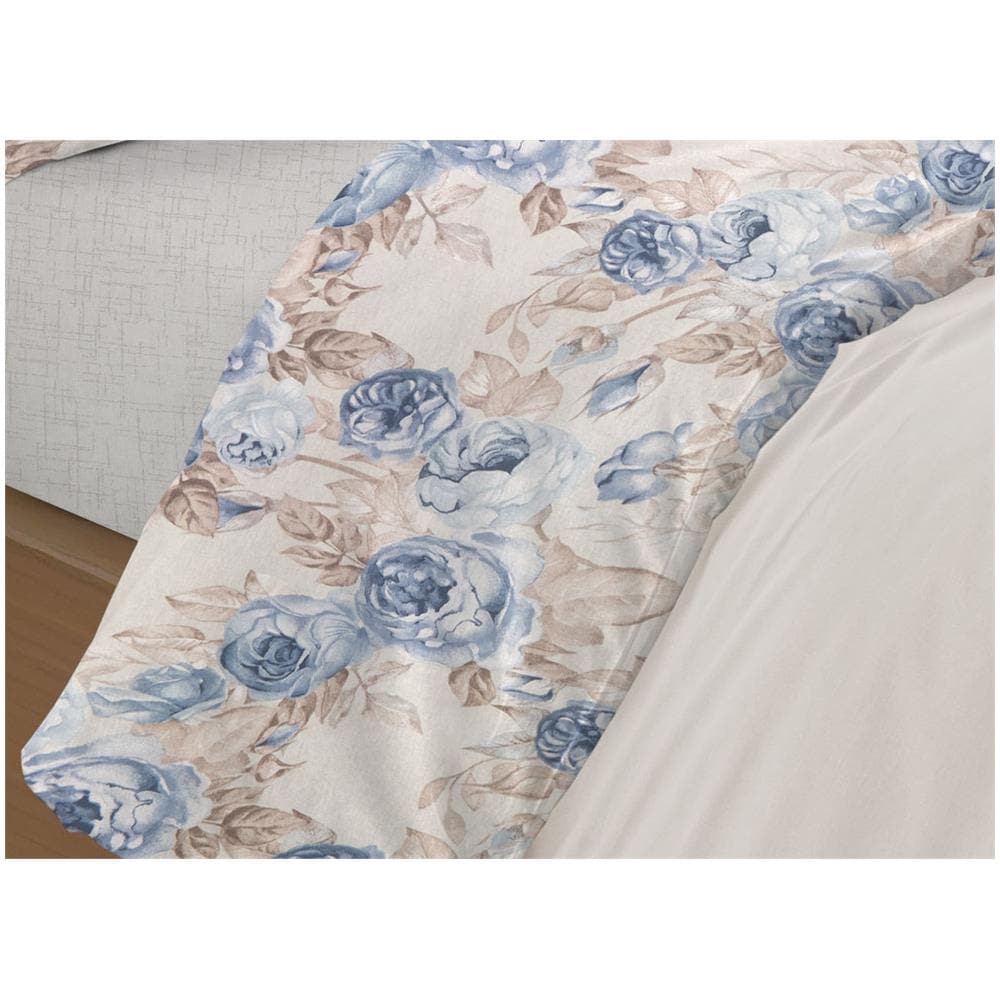 Completo Lenzuola Letto 100% Cotone Disegno Rose Floreale Fiori Romantico Mod Rp Made In Italy 2 Piazze Blu - Foto 2