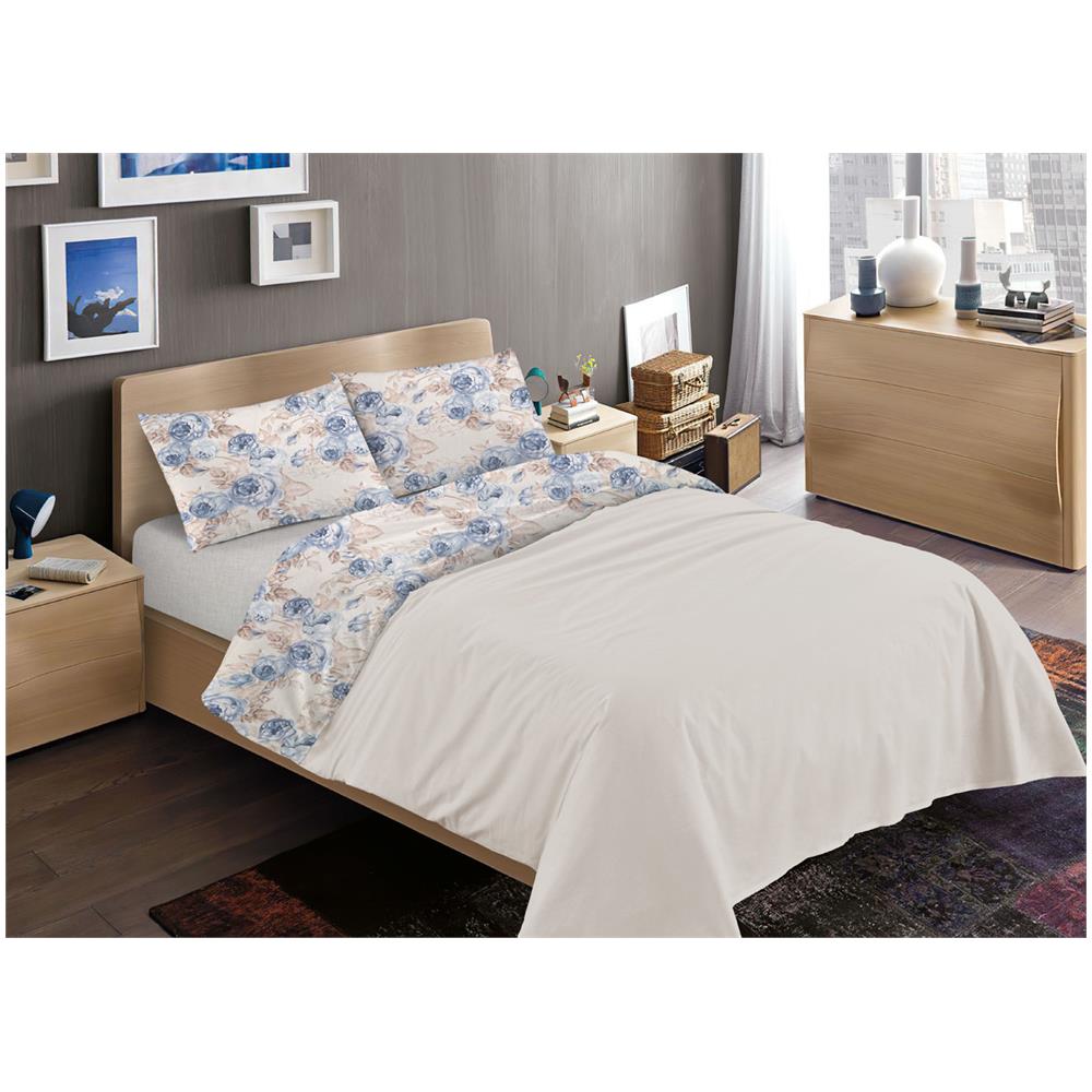 Completo Lenzuola Letto 100% Cotone Disegno Rose Floreale Fiori Romantico Mod Rp Made In Italy 2 Piazze Blu - Foto 1