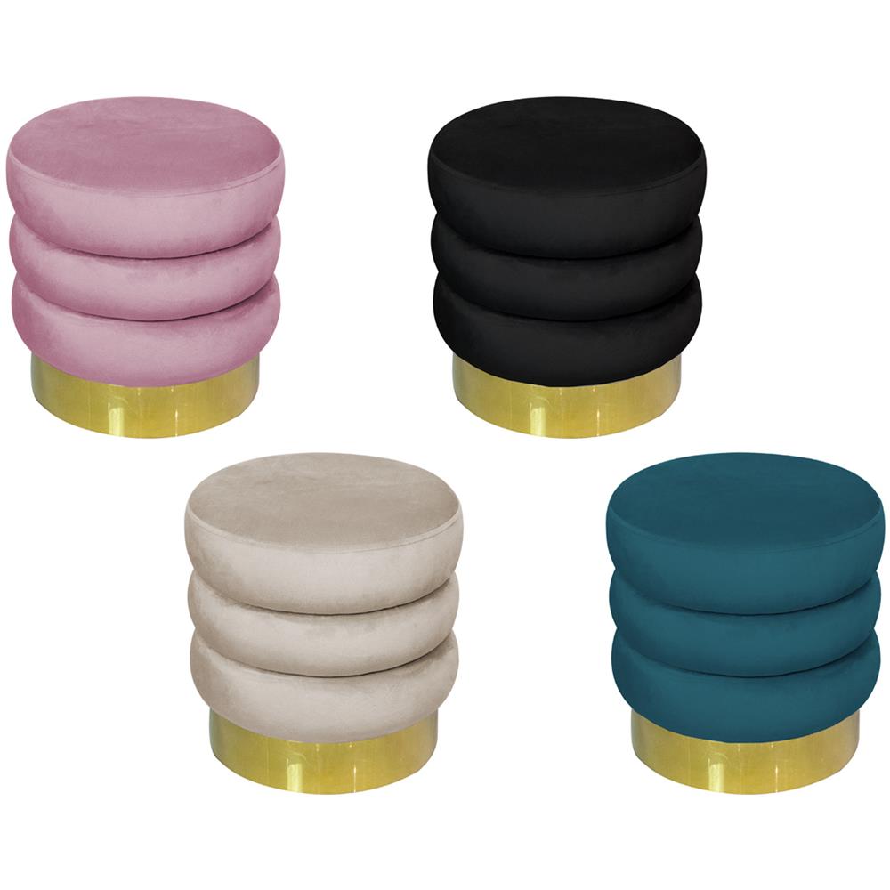 Pouf Salotto Camera Rotondo Imbottito Modello Velvet Creamy Tinta Unita Pouf Petrolio - Foto 2