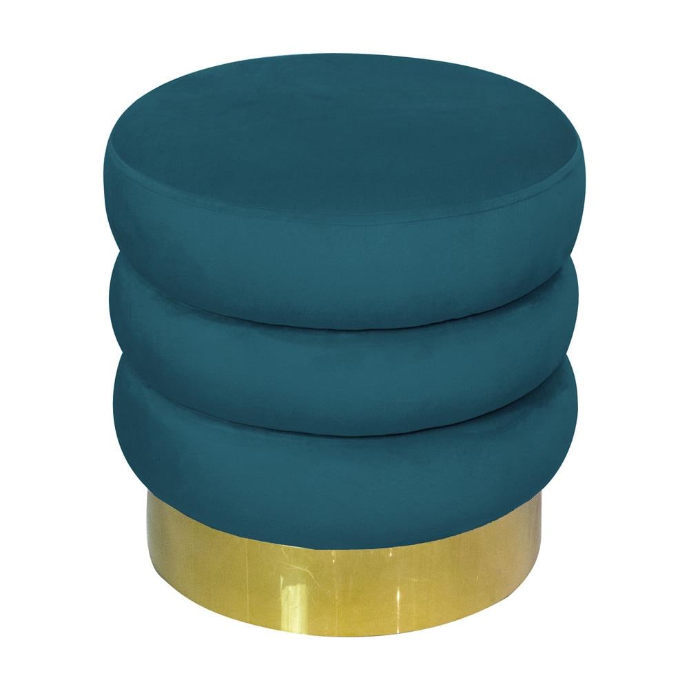 Pouf Salotto Camera Rotondo Imbottito Modello Velvet Creamy Tinta Unita Pouf Petrolio - Foto 1