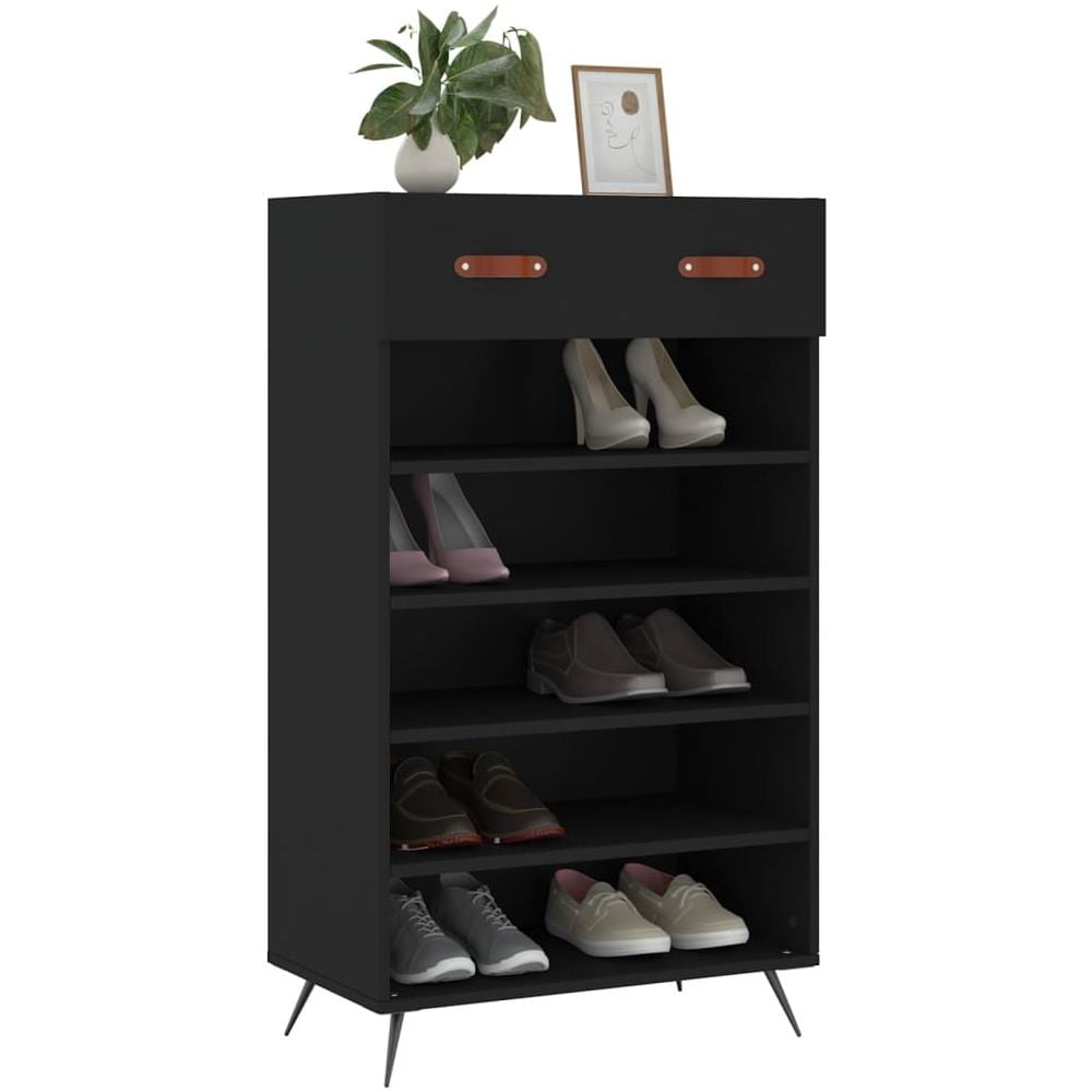 Scarpiera Nera 60x35x105 Cm In Legno Multistrato - Foto 3