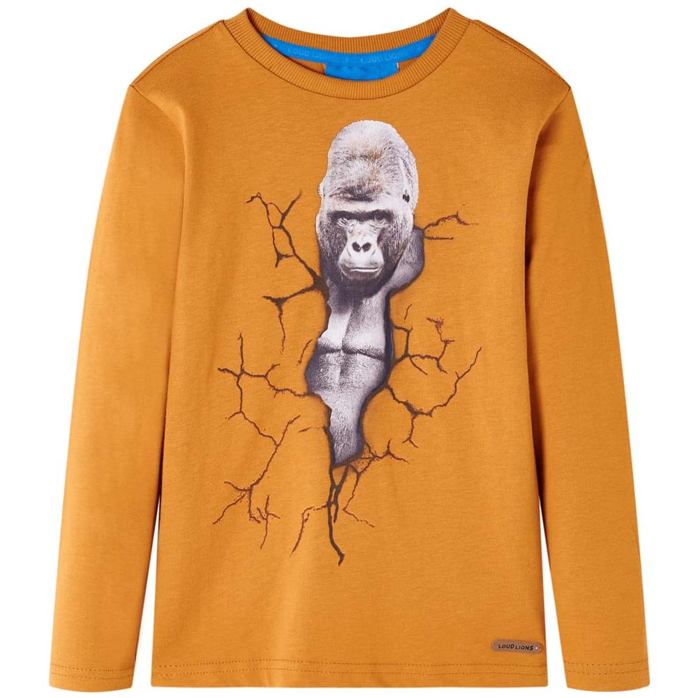Maglietta Da Bambino Maniche Lunghe Con Stampa Gorilla Ocra Scuro 116 - Foto 1