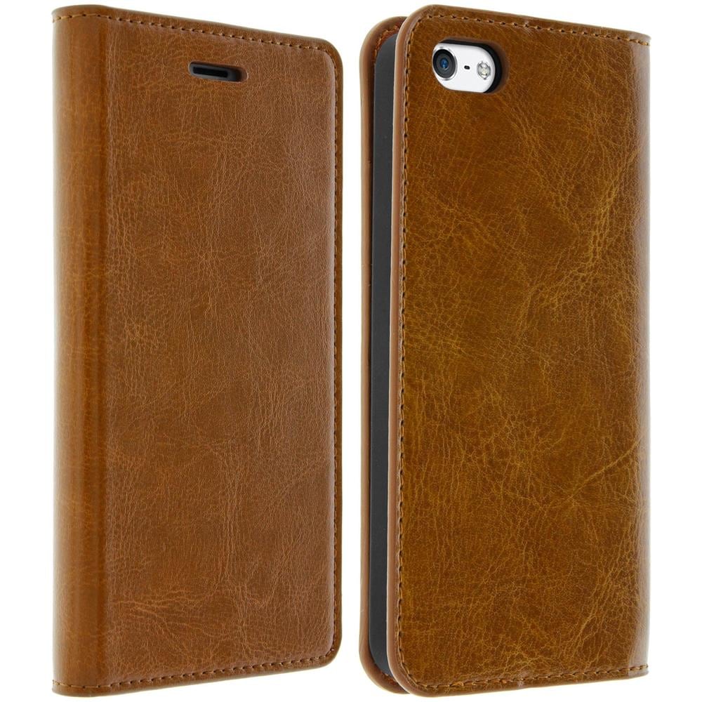 Custodia A Libro In Vera Pelle Serie First Class Apple Iphone 5 E 5s - Marrone - Foto 2
