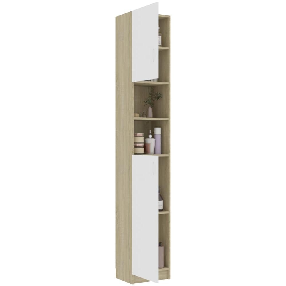 vidaXL Armadio da Bagno Bianco e Rovere 32x25,5x190 cm in Truciolato