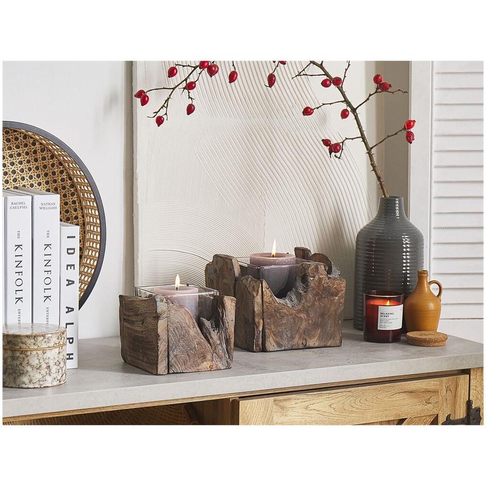 Set Di 2 Portacandele In Legno Scuro Plateros - Foto 2