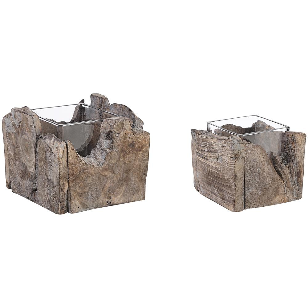 Set Di 2 Portacandele In Legno Scuro Plateros - Foto 1