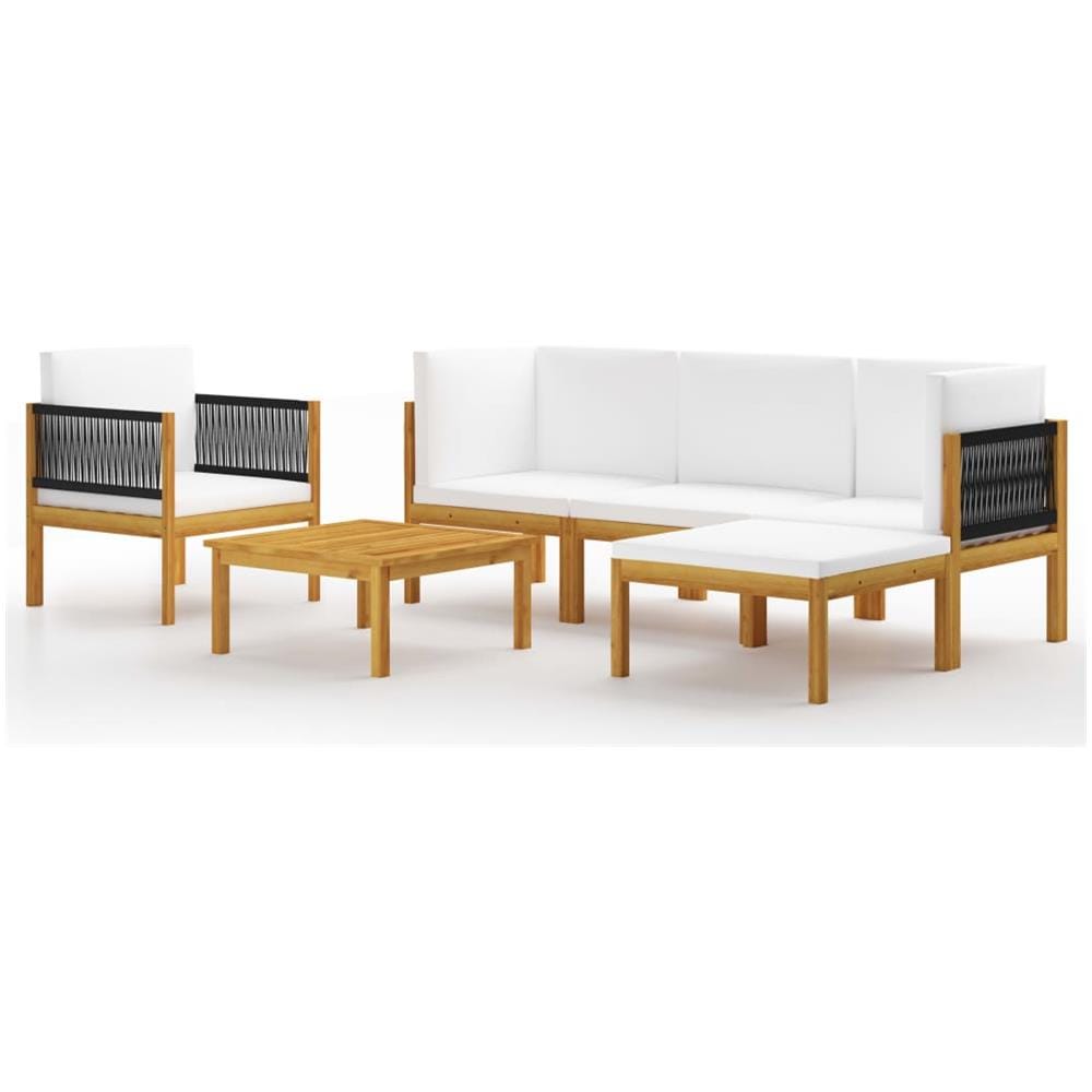 Set Divani Da Giardino 6 Pz Con Cuscini Crema Massello Acacia - Foto 1
