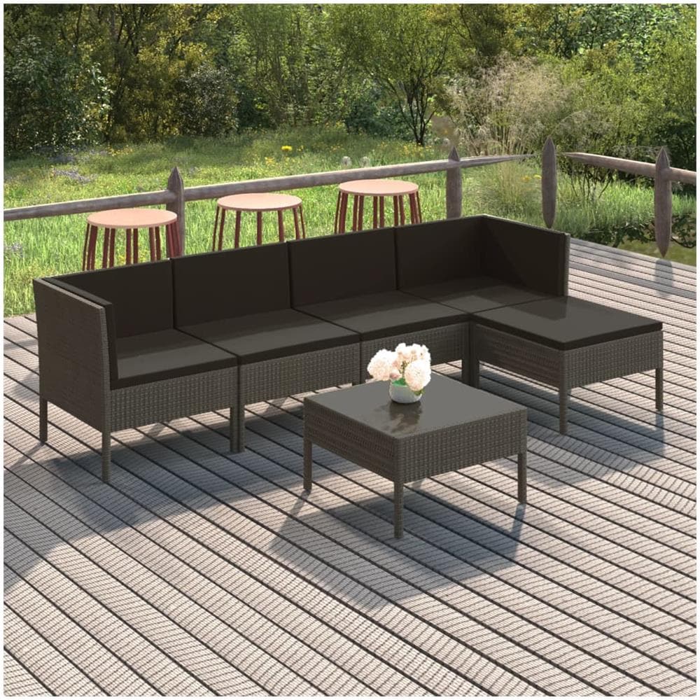 Set Divani Da Giardino 6 Pz Con Cuscini In Polyrattan Grigio - Foto 1