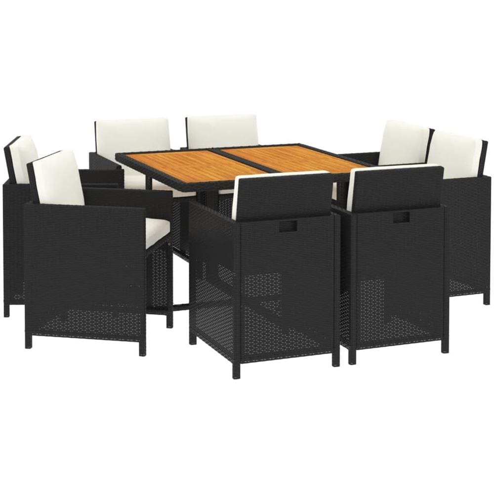 Set Da Pranzo Per Giardino 9pz Con Cuscini In Polyrattan Nero - Foto 8