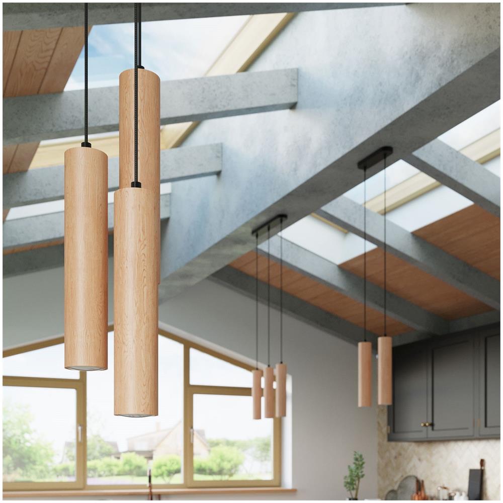 Lampada A Sospensione In Legno Lino 3p Sollux Legno Naturale 1000xø200 Mm Legno - Foto 1