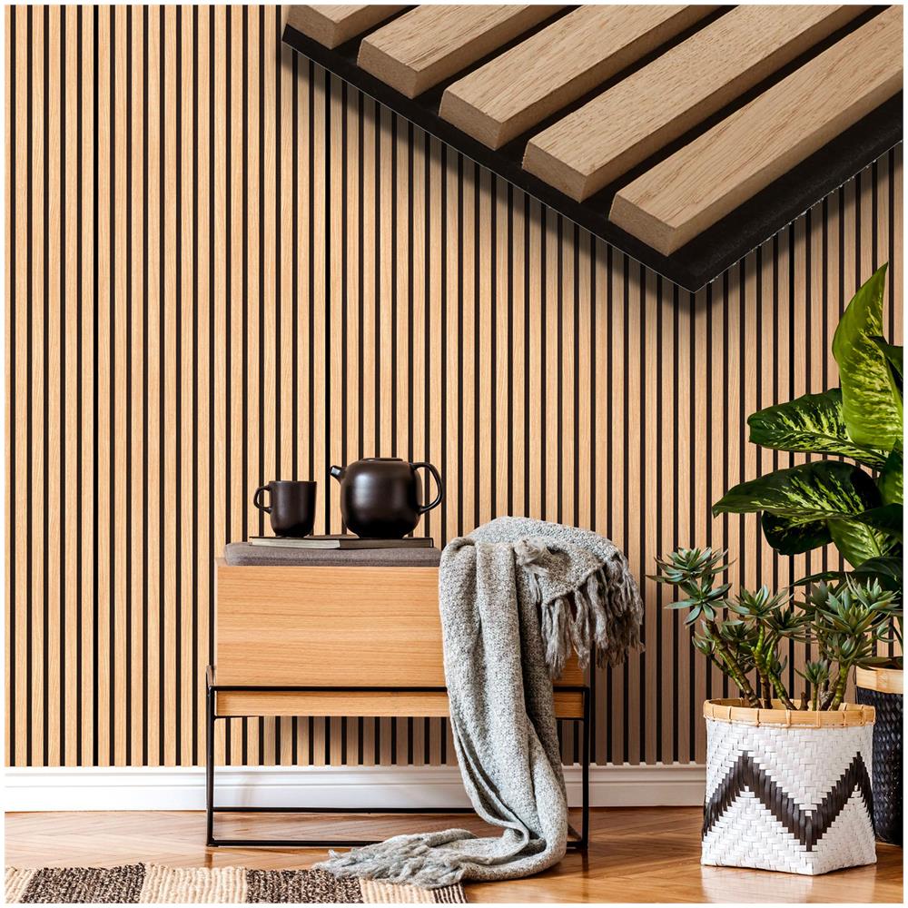 Pannello Acustico Feltro E Fibra Di Legno Lamelli Millerighe Rovere Chiaro 120x34x1,5 - Foto 1