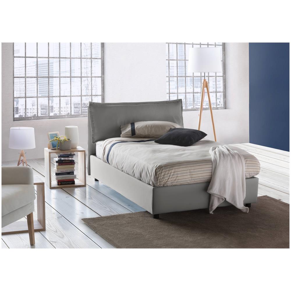 Letto Piazza E Mezza Desirée, Letto Contenitore Con Rivestimento In Tessuto, 100% Made In Italy, Apertura Frontale, Con Materasso Cm 120x190 Incluso, Grigio - Foto 1