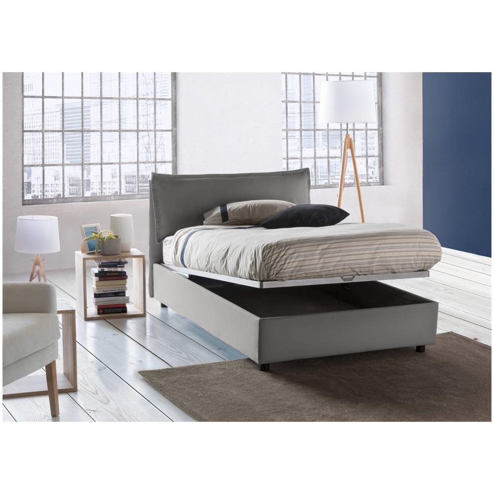 Letto Piazza E Mezza Desirée, Letto Contenitore Con Rivestimento In Tessuto, 100% Made In Italy, Apertura Frontale, Con Materasso Cm 120x190 Incluso, Grigio - Foto 2