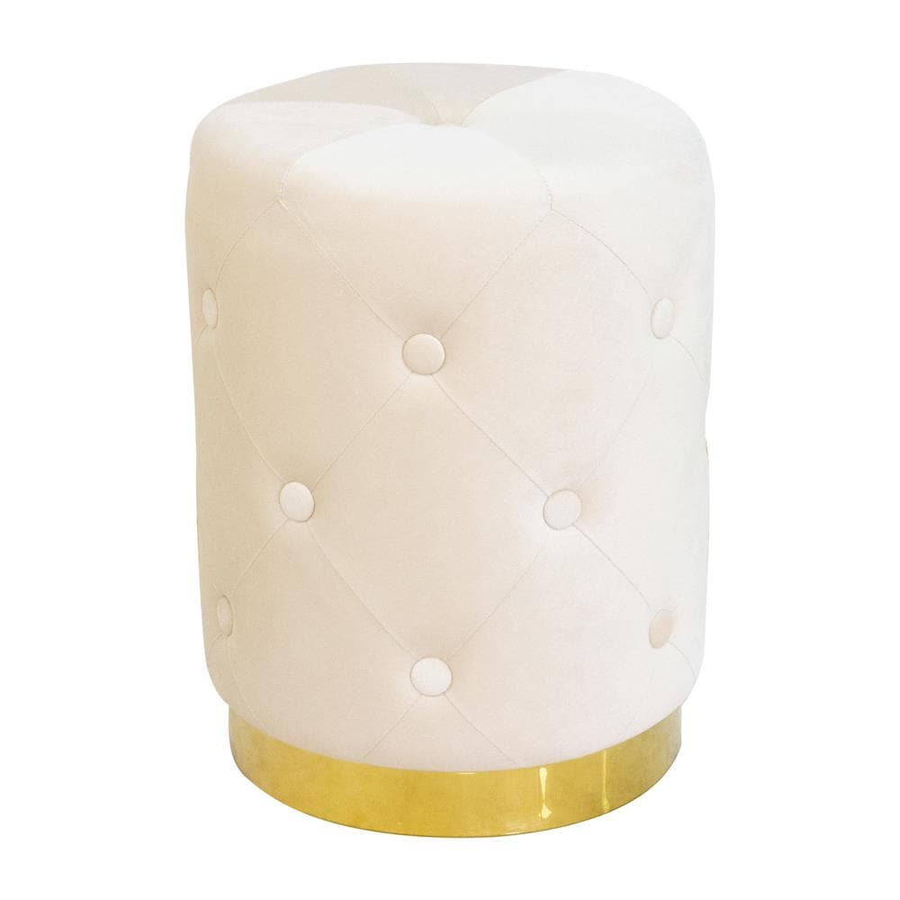 Pouf Salotto Camera Rotondo Imbottito Modello Velvet Chic Tinta Unita Pouf Beige - Foto 1