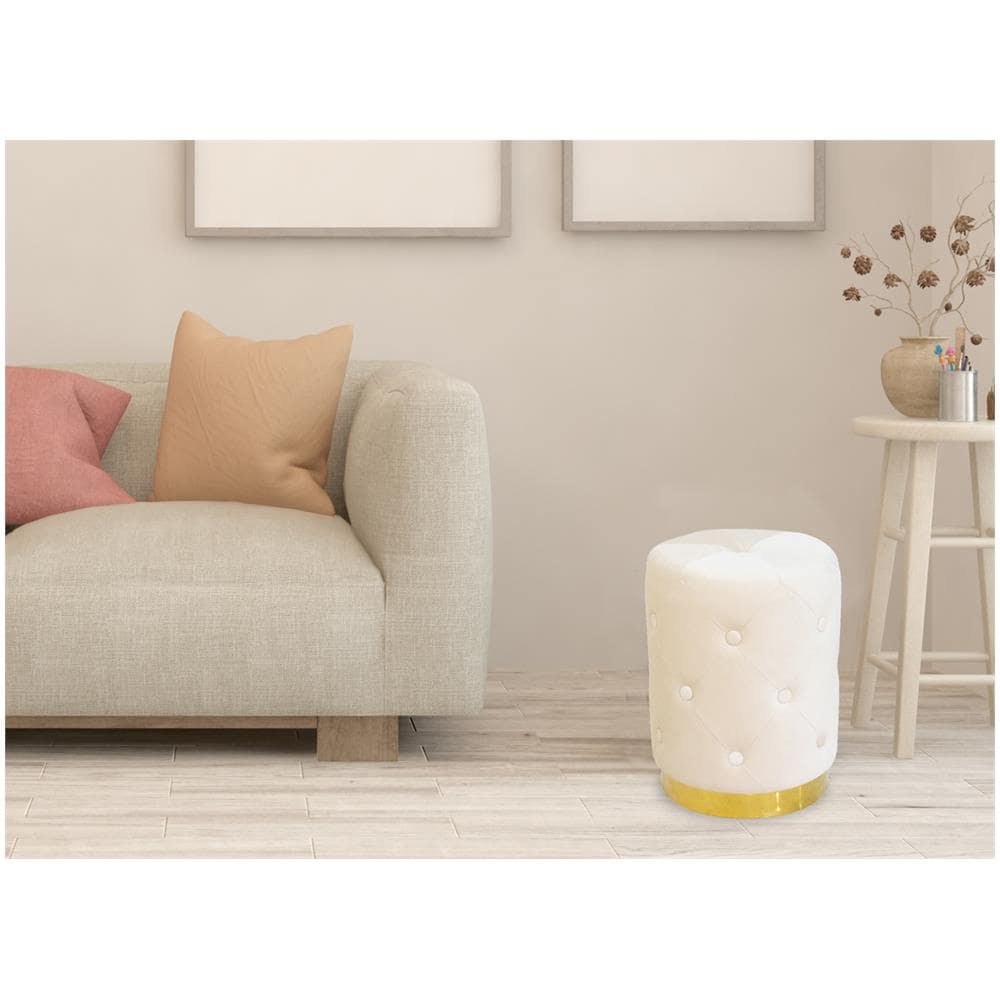 Pouf Salotto Camera Rotondo Imbottito Modello Velvet Chic Tinta Unita Pouf Beige - Foto 2