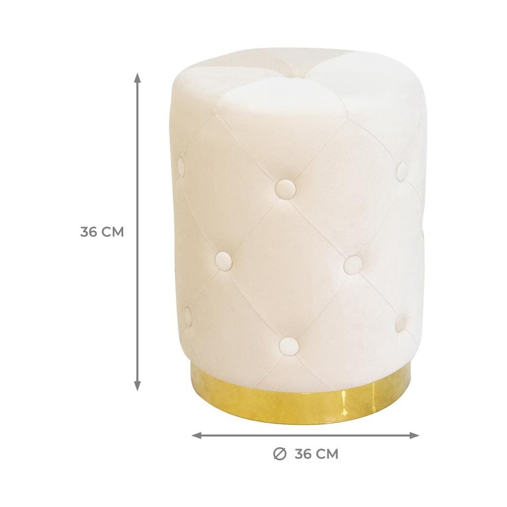 Pouf Salotto Camera Rotondo Imbottito Modello Velvet Chic Tinta Unita Pouf Beige - Foto 4