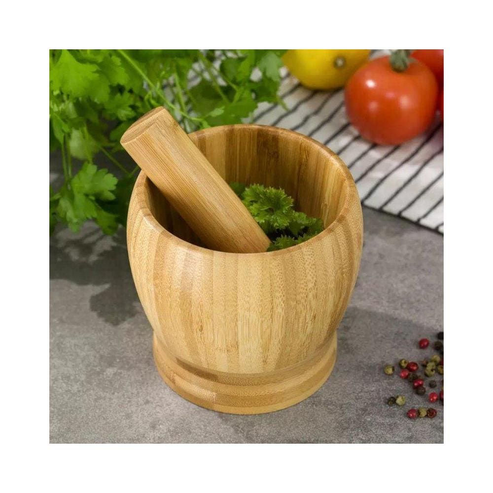 Set di mortaio e pestello in bambù KH-1616 per macinare le spezie - Foto 2