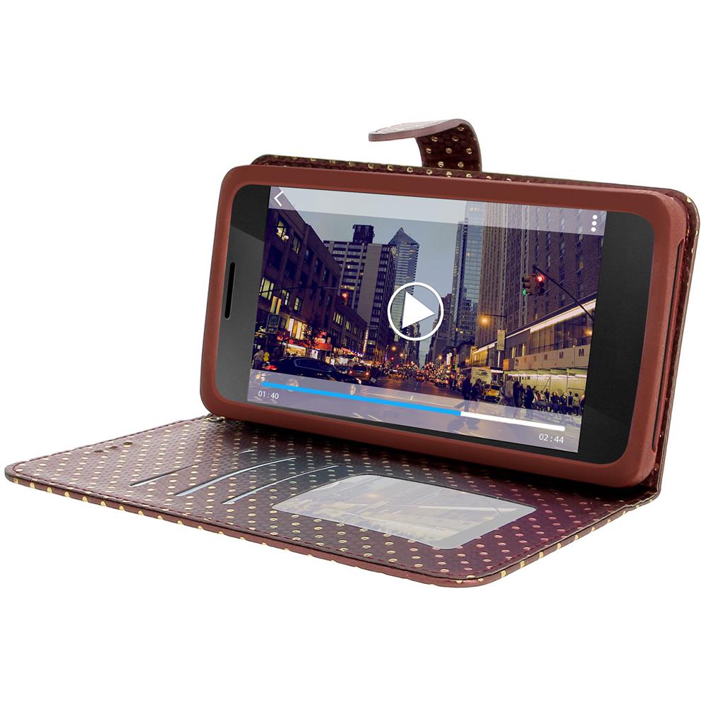 Custodia Smartphone Universale Portafoglio Marrone Xl Supporto + Specchio - Foto 2