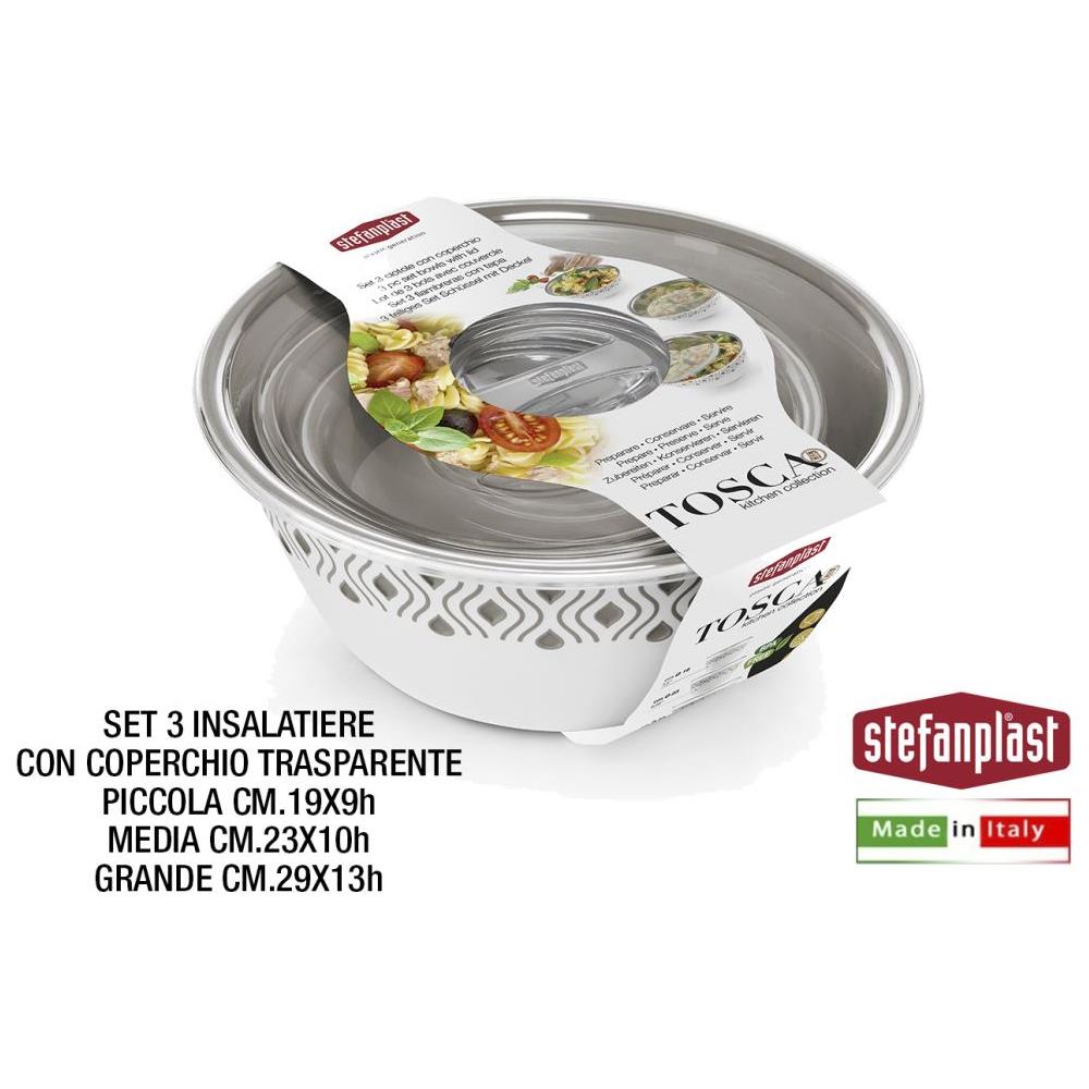 Tosca Tris Ciotole Insalatiere Complete Di Coperchio Per Alimenti Qualità Extra 100 % Made In Italy - Tortora - Foto 2