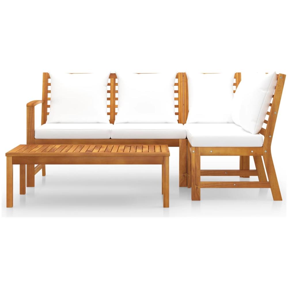 Set Divani da Giardino 4 pz con Cuscini Crema in Legno Acacia - Foto 2