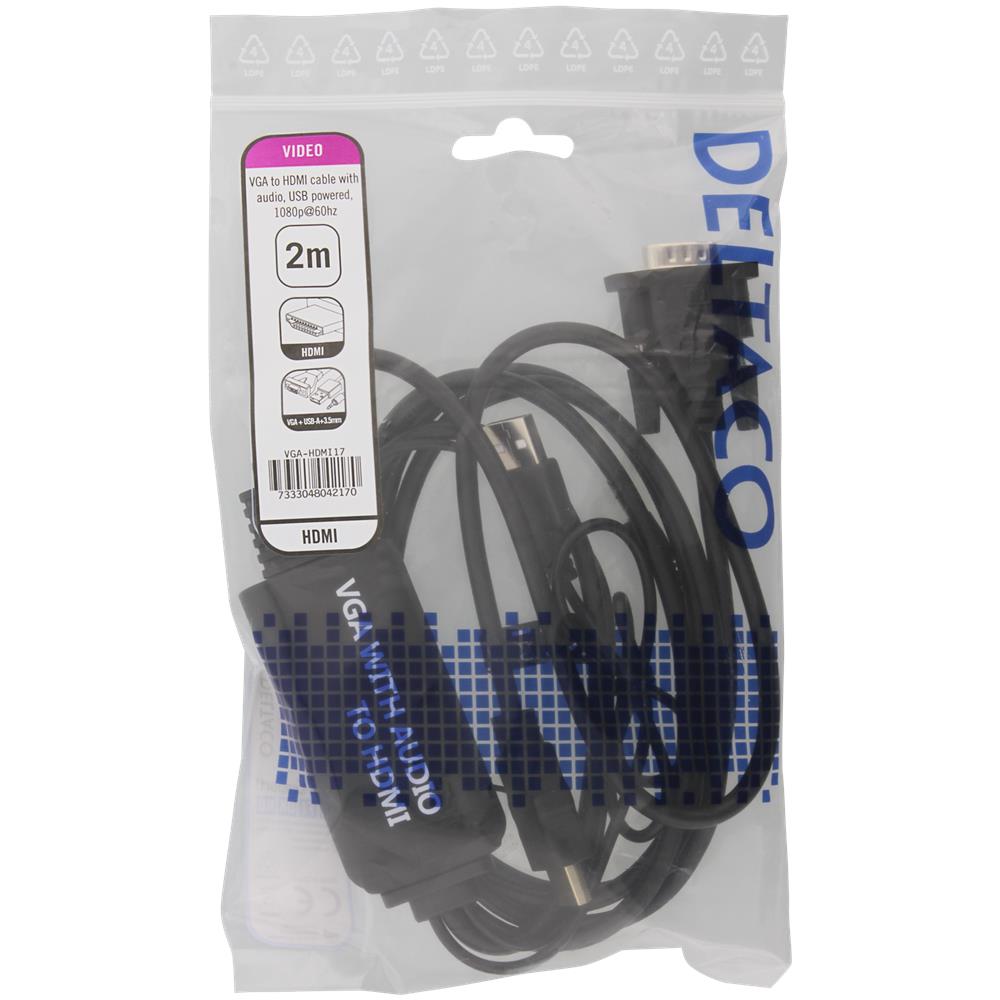 Cavo Vga A Hdmi E Audio, 2 M, Fhd, Alimentato Tramite Usb, Nero - Foto 6