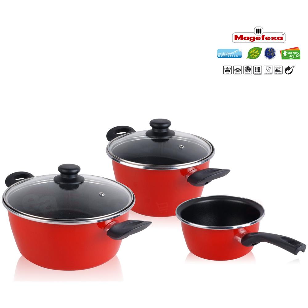 Grana Set Di Pentole Per Induzione Da 5 Pezzi, Antiaderenti Senza Pfoa, Rosso Rosso - Foto 2