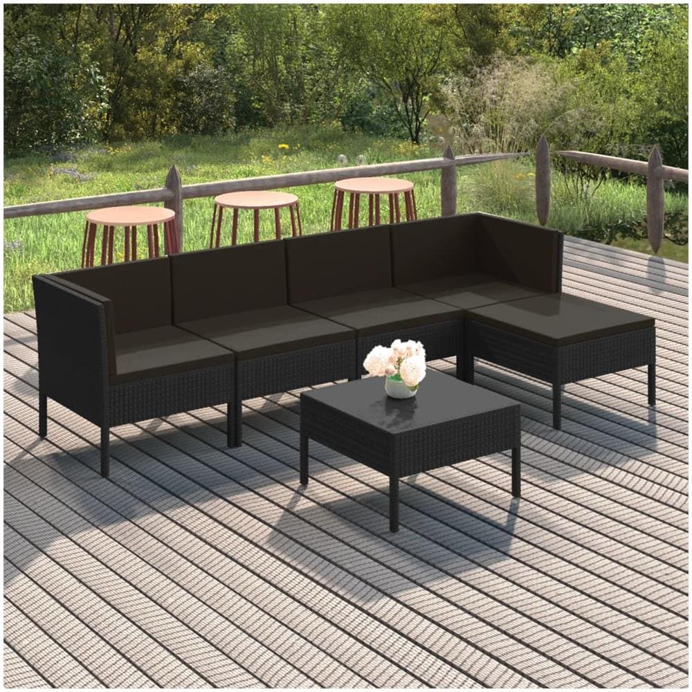 Set Divani Da Giardino 6 Pz Con Cuscini In Polyrattan Nero - Foto 1