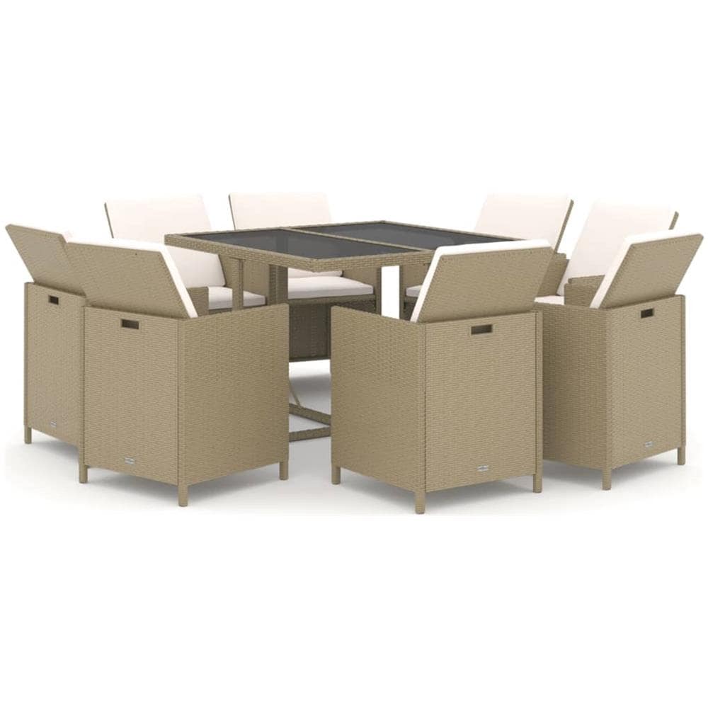 Set Da Pranzo Per Giardino 9 Pz Con Cuscini In Polyrattan Beige - Foto 2