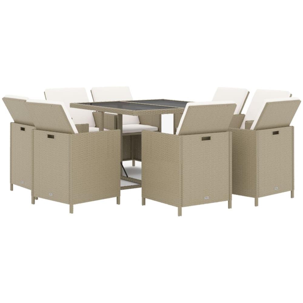 Set Da Pranzo Per Giardino 9 Pz Con Cuscini In Polyrattan Beige - Foto 3