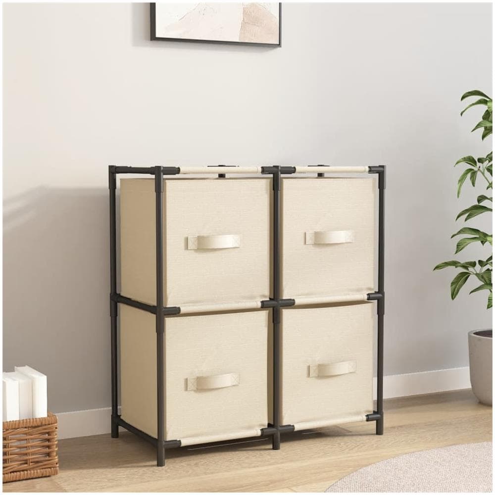 Armadietto Con 4 Cesti In Tessuto Crema 63x30x71 Cm Acciaio - Foto 1