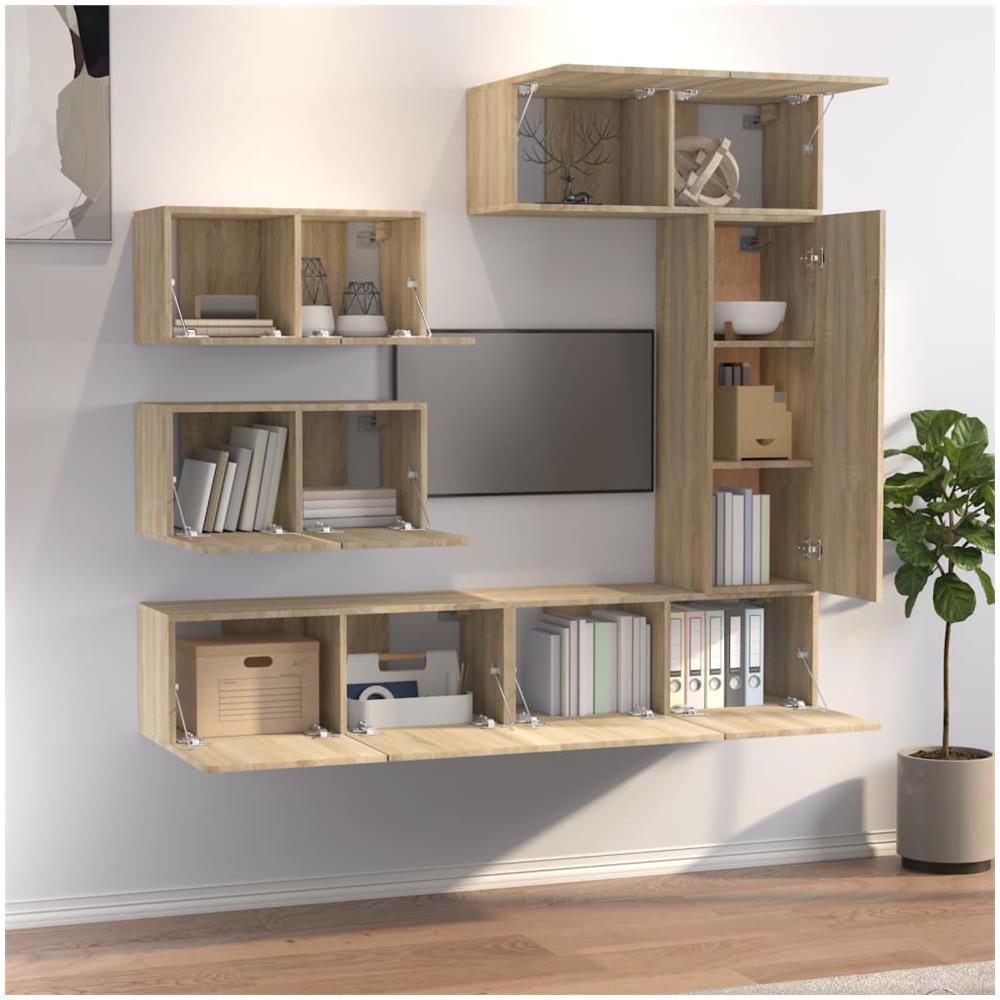 Set Di Mobili Porta Tv 6 Pz Rovere Sonoma In Legno Multistrato - Foto 2