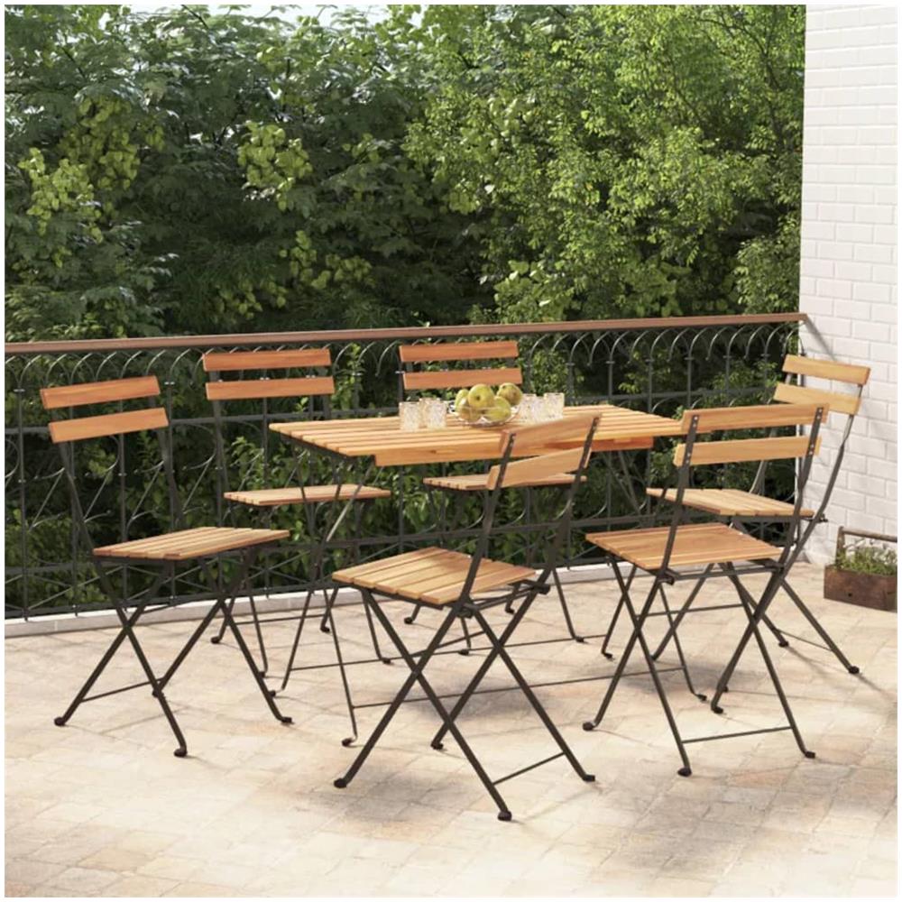 Sedie Pieghevoli Da Bistrò 6 Pz Legno Massello Teak E Acciaio - Foto 1