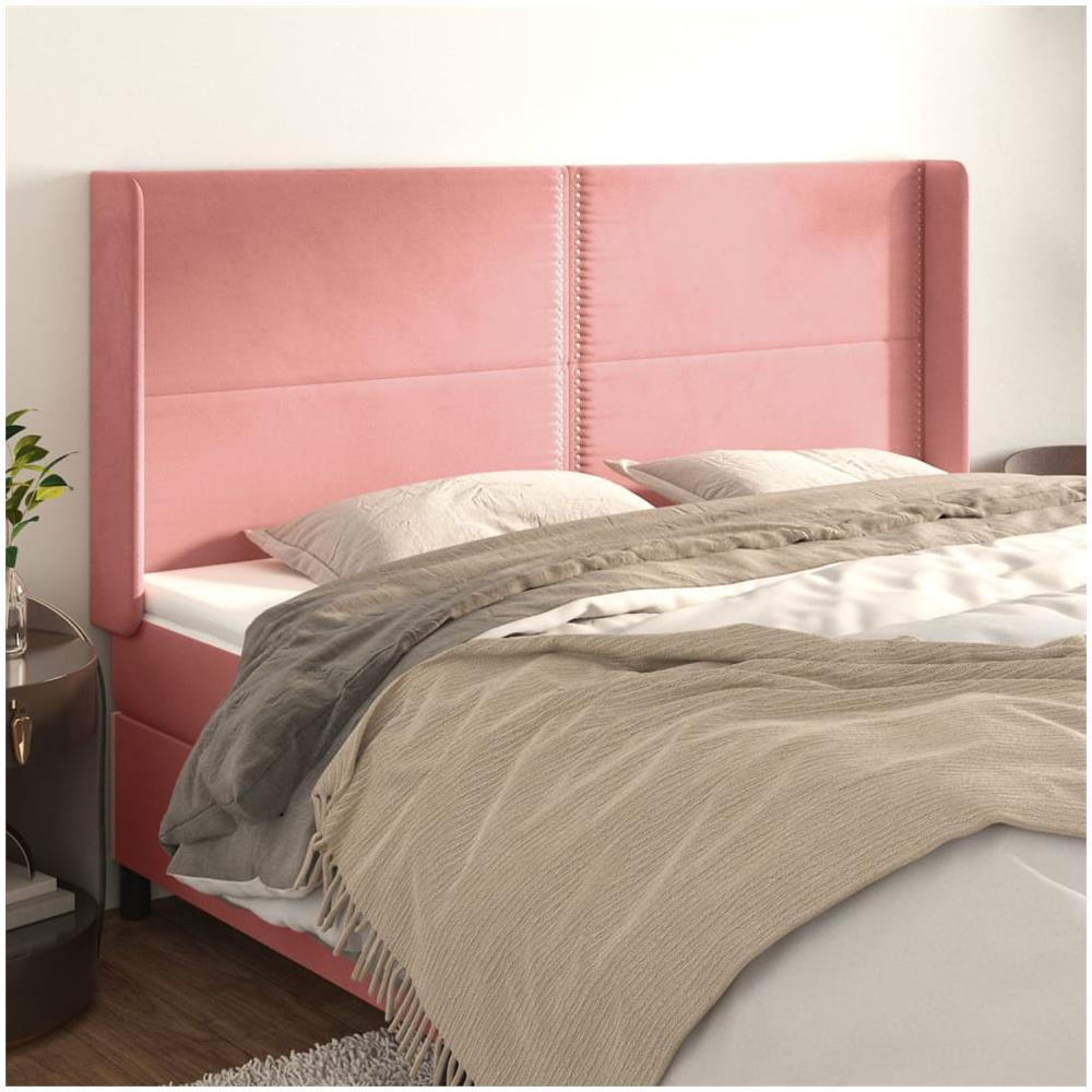 Testiera Ad Orecchio Rosa 203x16x118/128 Cm In Velluto - Foto 1