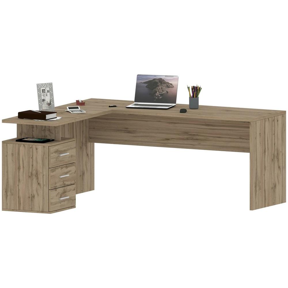 Scrivania Mark, Scrittoio Angolare Porta Pc, Tavolo Multiuso Per Ufficio, Scrivania Salvaspazio Multiposizione, 100% Made In Italy, Cm 160x60h75, Rovere - Foto 2
