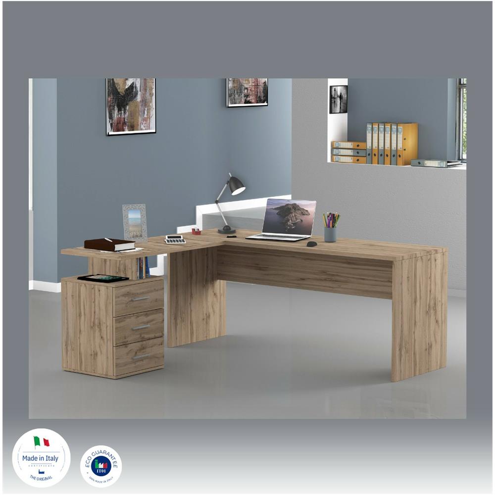 Scrivania Mark, Scrittoio Angolare Porta Pc, Tavolo Multiuso Per Ufficio, Scrivania Salvaspazio Multiposizione, 100% Made In Italy, Cm 160x60h75, Rovere - Foto 4