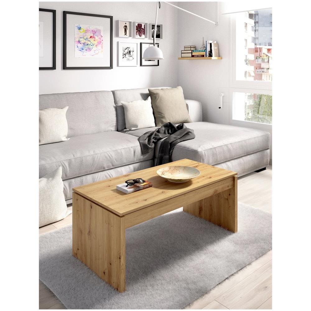 Tavolino Da Salotto Cuar, Porta Riviste Da Soggiorno Con Vano Portaoggetti, Tavolo Basso Da Caffè Elevabile, 102x50h43 Cm, Rovere Nodi - Foto 1