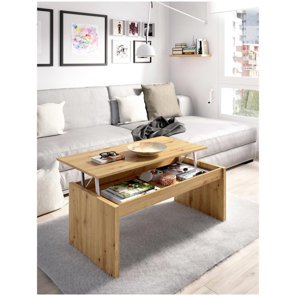 Tavolino Da Salotto Cuar, Porta Riviste Da Soggiorno Con Vano Portaoggetti, Tavolo Basso Da Caffè Elevabile, 102x50h43 Cm, Rovere Nodi - Foto 4